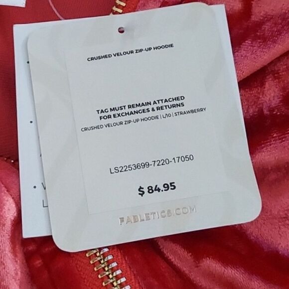 NWT- Fabletics- Crushed Velvet Velour Zip Up Hoodie, Size XL - Picture 9 of 10